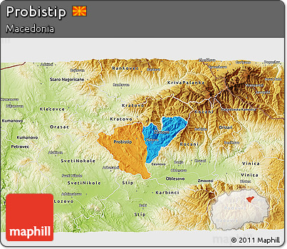 Political 3D Map of Probistip, physical outside