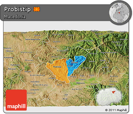 Political 3D Map of Probistip, satellite outside