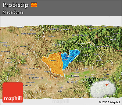 Political 3D Map of Probistip, satellite outside