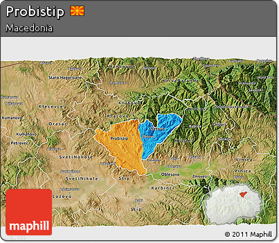 Political 3D Map of Probistip, satellite outside