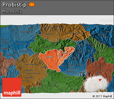 Political Shades 3D Map of Probistip, darken