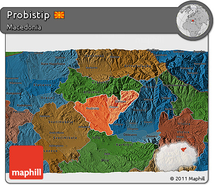 Political Shades 3D Map of Probistip, darken