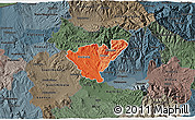 Political Shades 3D Map of Probistip, darken, semi-desaturated