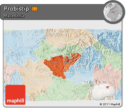 Political Shades 3D Map of Probistip, lighten