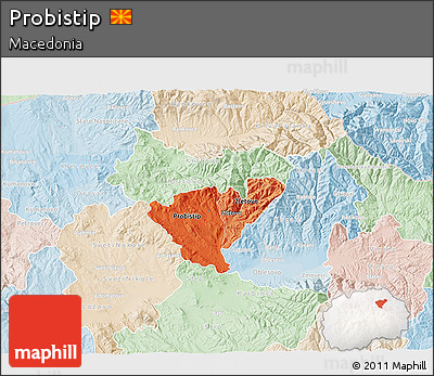 Political Shades 3D Map of Probistip, lighten