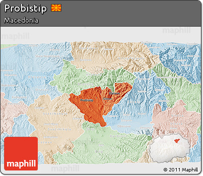 Political Shades 3D Map of Probistip, lighten