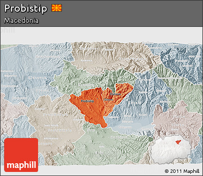 Political Shades 3D Map of Probistip, lighten, semi-desaturated