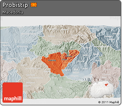 Political Shades 3D Map of Probistip, lighten, semi-desaturated