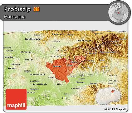 Political Shades 3D Map of Probistip, physical outside