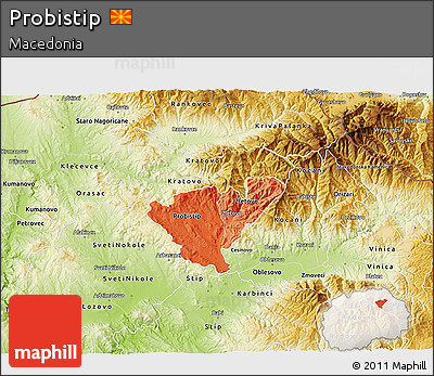 Political Shades 3D Map of Probistip, physical outside