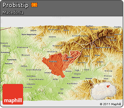 Political Shades 3D Map of Probistip, physical outside