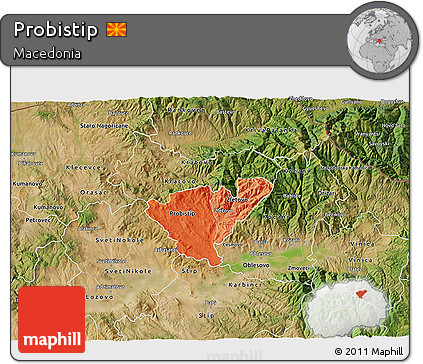 Political Shades 3D Map of Probistip, satellite outside