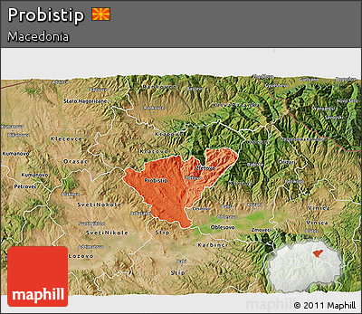 Political Shades 3D Map of Probistip, satellite outside