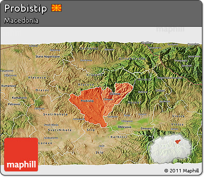 Political Shades 3D Map of Probistip, satellite outside