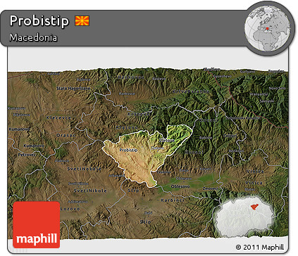 Satellite 3D Map of Probistip, darken
