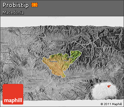 Satellite 3D Map of Probistip, desaturated