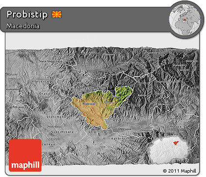 Satellite 3D Map of Probistip, desaturated