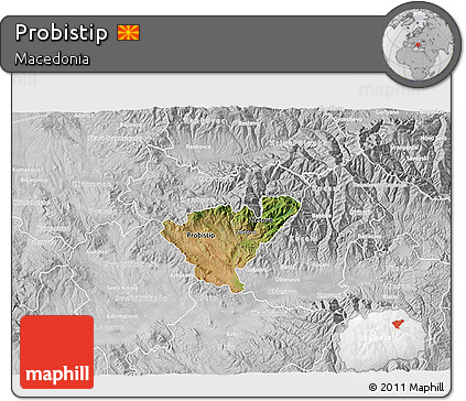 Satellite 3D Map of Probistip, lighten, desaturated
