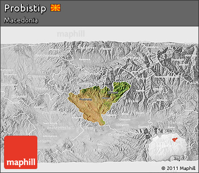 Satellite 3D Map of Probistip, lighten, desaturated