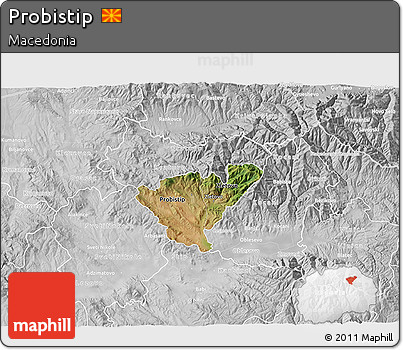 Satellite 3D Map of Probistip, lighten, desaturated