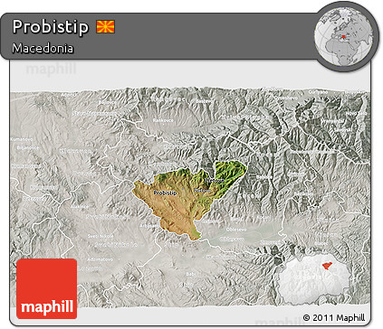 Satellite 3D Map of Probistip, lighten, semi-desaturated