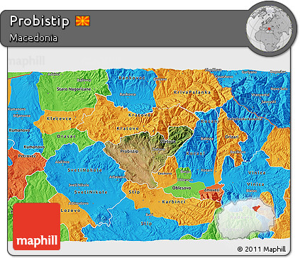 Satellite 3D Map of Probistip, political outside
