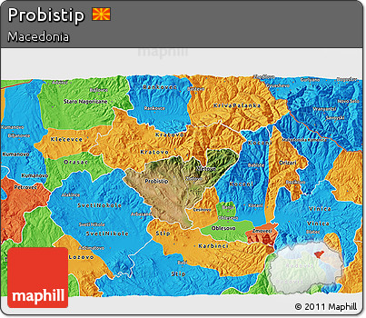 Satellite 3D Map of Probistip, political outside