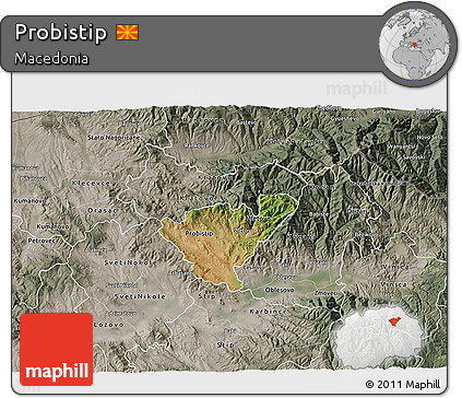 Satellite 3D Map of Probistip, semi-desaturated