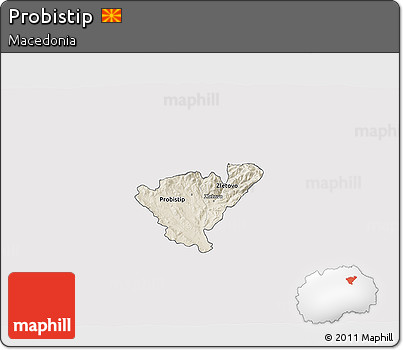 Shaded Relief 3D Map of Probistip, cropped outside