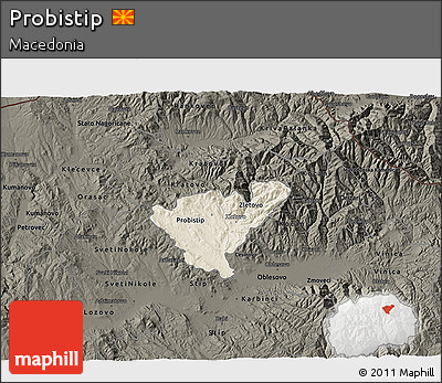 Shaded Relief 3D Map of Probistip, darken