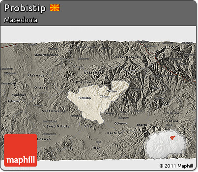 Shaded Relief 3D Map of Probistip, darken