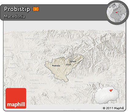 Shaded Relief 3D Map of Probistip, lighten