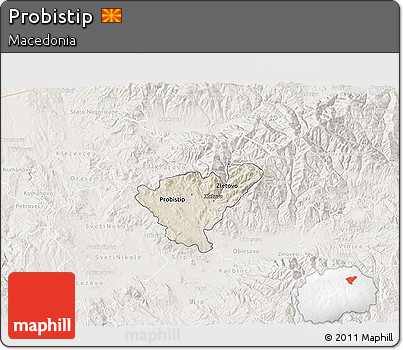 Shaded Relief 3D Map of Probistip, lighten