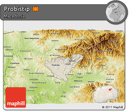 Shaded Relief 3D Map of Probistip, physical outside