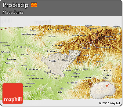 Shaded Relief 3D Map of Probistip, physical outside