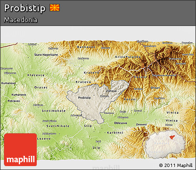 Shaded Relief 3D Map of Probistip, physical outside