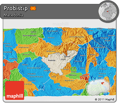 Shaded Relief 3D Map of Probistip, political outside