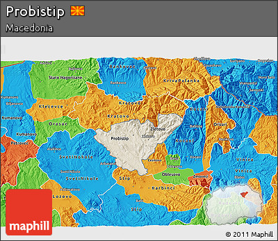 Shaded Relief 3D Map of Probistip, political outside