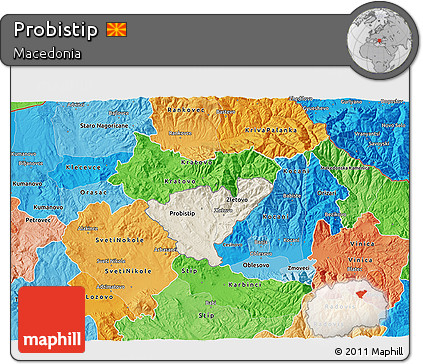 Shaded Relief 3D Map of Probistip, political shades outside