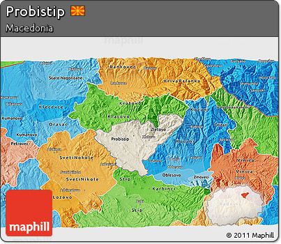 Shaded Relief 3D Map of Probistip, political shades outside