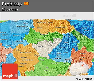 Shaded Relief 3D Map of Probistip, political shades outside