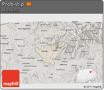 Shaded Relief 3D Map of Probistip, semi-desaturated