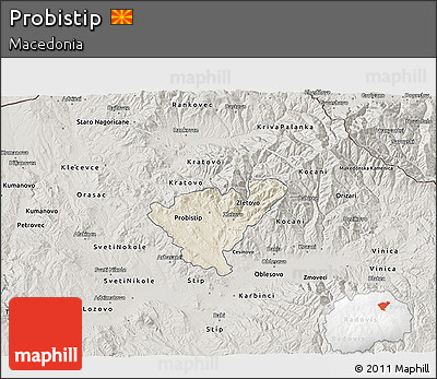 Shaded Relief 3D Map of Probistip, semi-desaturated