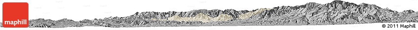 Shaded Relief Horizon Map of Probistip, darken, desaturated