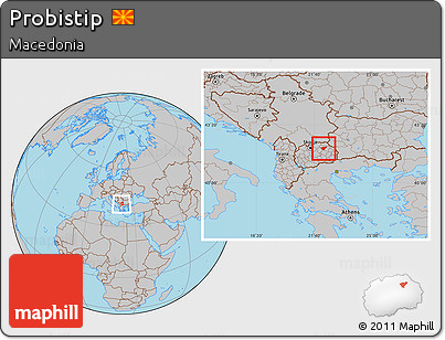 Gray Location Map of Probistip, within the entire country