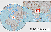 Gray Location Map of Probistip, highlighted country, within the entire country, hill shading