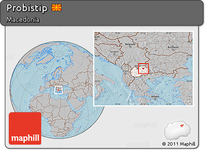 Gray Location Map of Probistip, highlighted country, hill shading