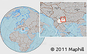 Gray Location Map of Probistip, highlighted country, hill shading