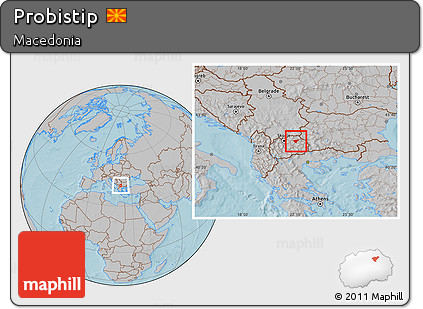 Gray Location Map of Probistip, hill shading