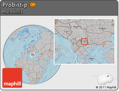 Gray Location Map of Probistip, hill shading